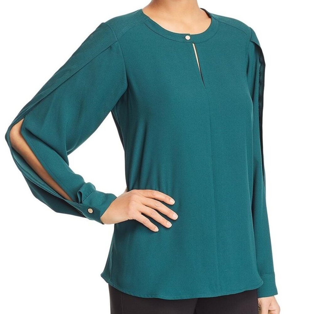 NWOT Donna Karen New York hunter green blouse, size Small